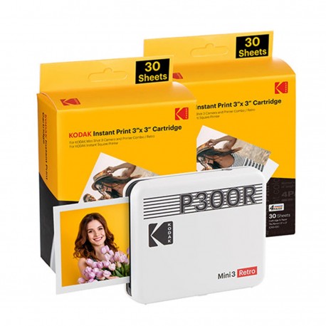 CAMARA KODAK MINI 3 RETRO P300RW60 INSTANT PHOTO PRINTER BUNDLE 3X3 WHITE·