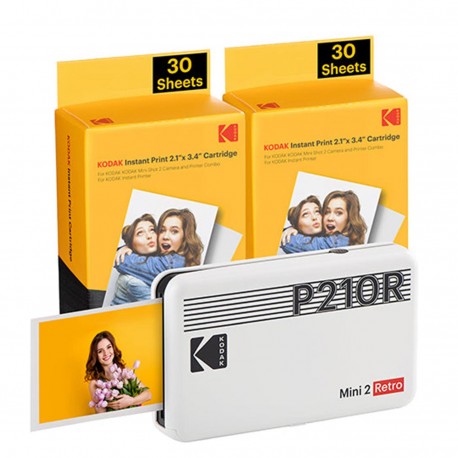 CAMARA KODAK MINI 2 RETRO P210RW60 PORTABLE INSTANT PHOTO PRINTER BUNDLE 2.1X3.4 WHITE·