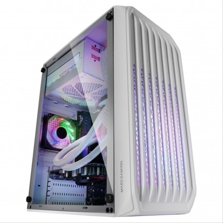 CAJA MICROATX COMPACTA MARS GAMING MC-S2 WHITE FRONTAL CON VENTILADOR FRGB  VENTANA LATE·