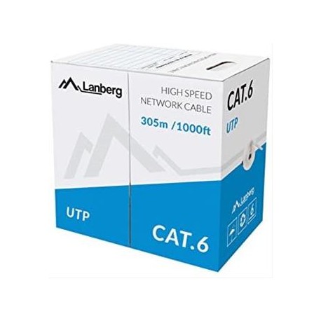 BOBINA 305M CAT.6 LANBERG UTP RJ45 SOLIDO CCA AWG24 GRIS·Desprecintado