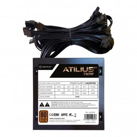 FUENTE ALIMENTACIÓN ATX UNYKA ATILIUS 2.0 BLACK 750W 80+ BRONZE